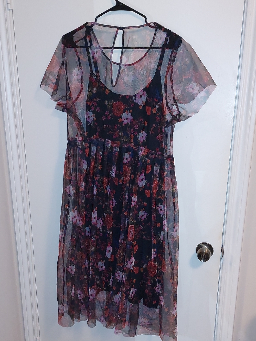 Torrid Black Multi-Color Floral Print Mesh Skater Midi Dress Sz 1X - Picture 7 of 15